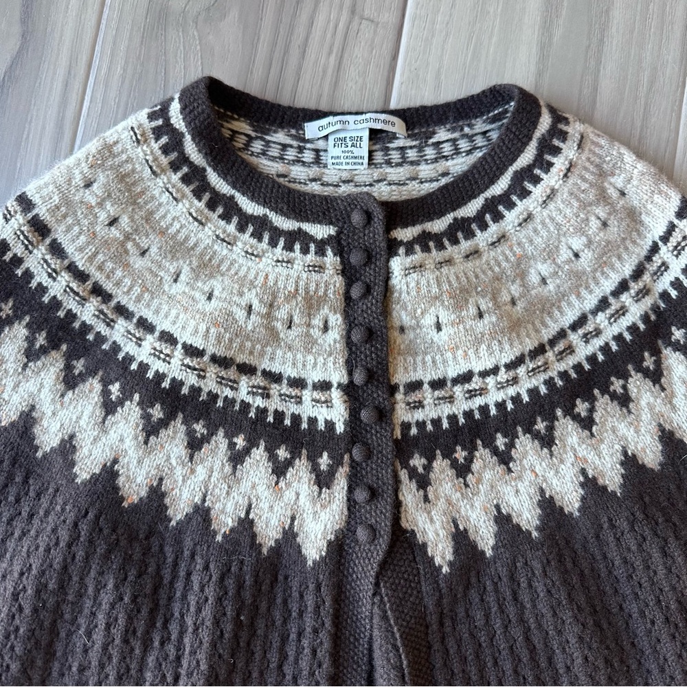 AUTUMN CASHMERE Fair Isle Pointelle Fringe Poncho - Picture 2 of 5